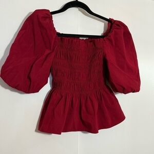 AIKE women’s smocked puff sleeves marooon blouse.